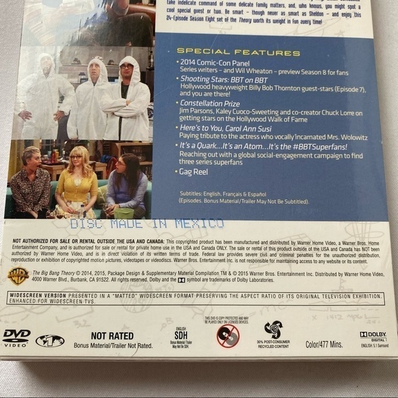 The Big Bang Theory The Complete Eighth Season DVD Set W/ Bonus Features New - Picture 4 of 4
